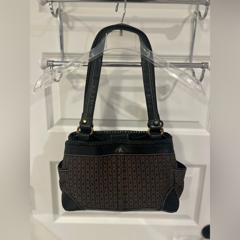 Fossil Brown Pattern Logo Shoulder Bag with Black Trim